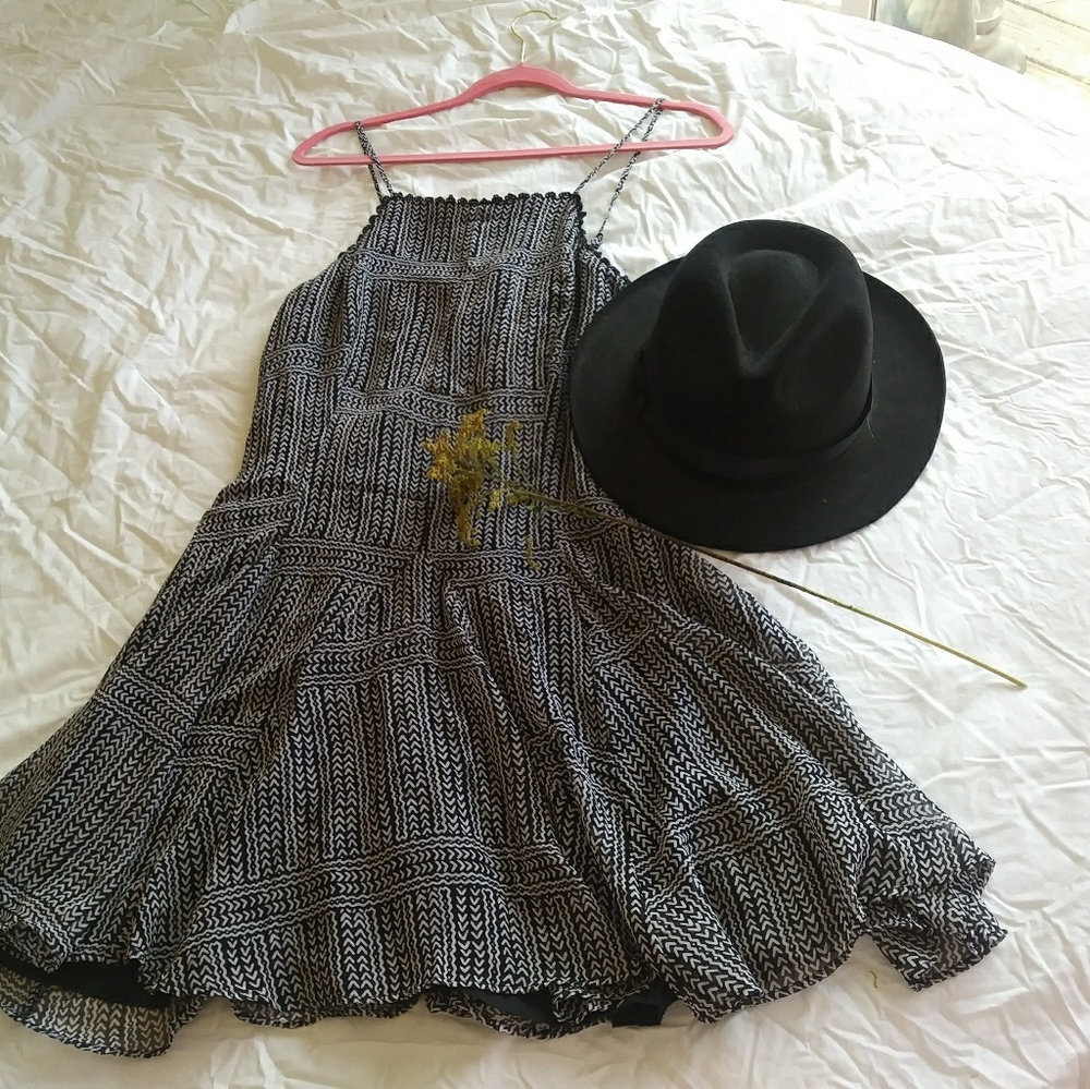 A black and white halter dress.